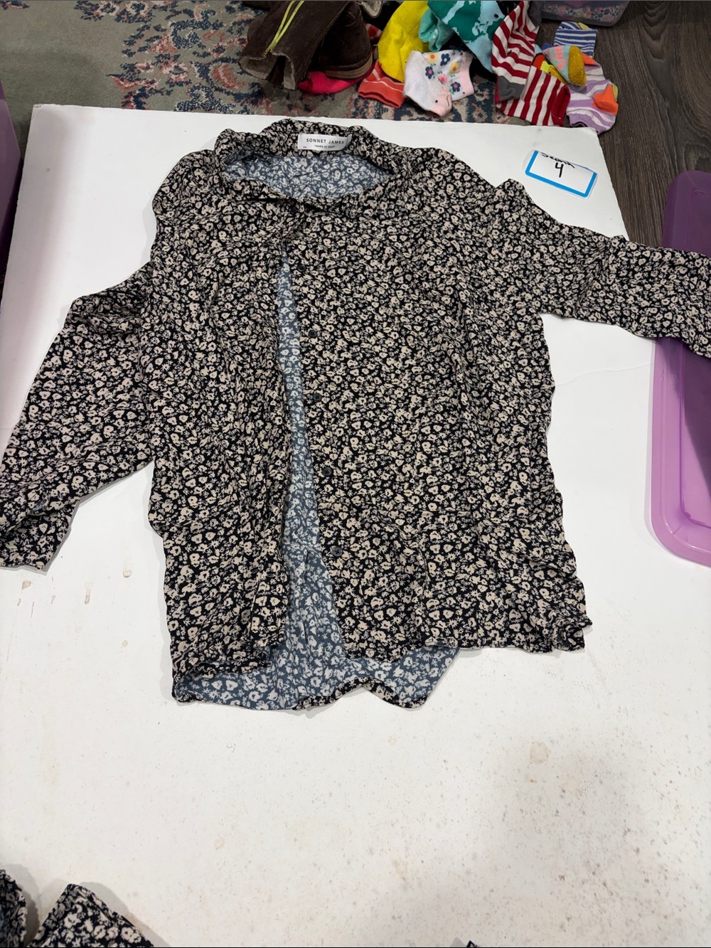 Sonnet James Black Floral Button-Front Blouse